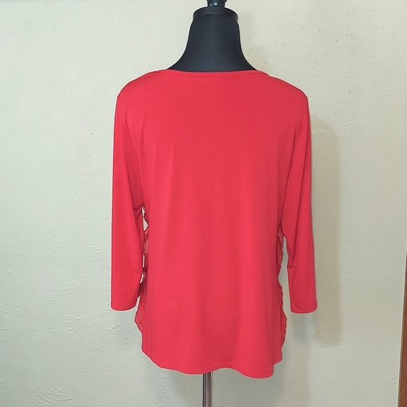 Woman's Notations Quarter Sleeve Ruffled Front Blouse - Picture 3 of 5